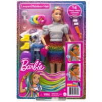 Papusa Barbie cu par curcubeu Leopard Rainbow Hair